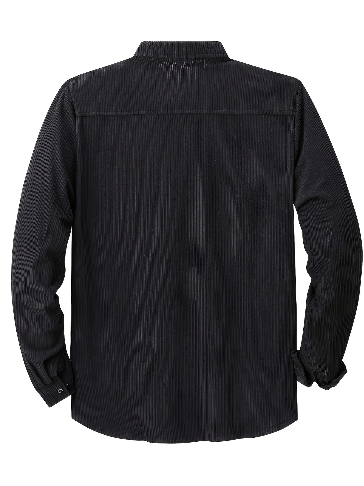 Men's Corduroy Button- Shirt Jacket with Chest Patch Pockets, Long Sleeves, Autumn/winter Casual Outerwear - Black