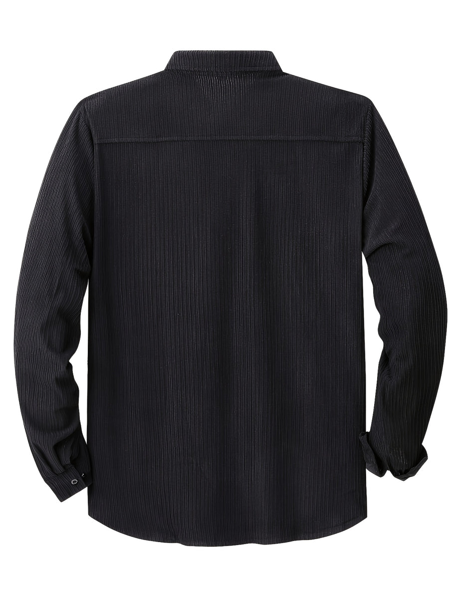 Men's Corduroy Button- Shirt Jacket with Chest Patch Pockets, Long Sleeves, Autumn/winter Casual Outerwear - Black