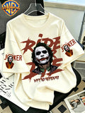 Warner Bros. Official - Batman Dark Knight Heath Ledger Joker Printed T-Shirt, Men'S 100% Casual And Comfortable Multi Functional Loose Summer Short Sleeved T-Shirt, Suitable for Outdoor And Daily Wearing - Apricot