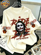 Warner Bros. Official - Batman Dark Knight Heath Ledger Joker Printed T-Shirt, Men'S 100% Casual And Comfortable Multi Functional Loose Summer Short Sleeved T-Shirt, Suitable for Outdoor And Daily Wearing - Apricot