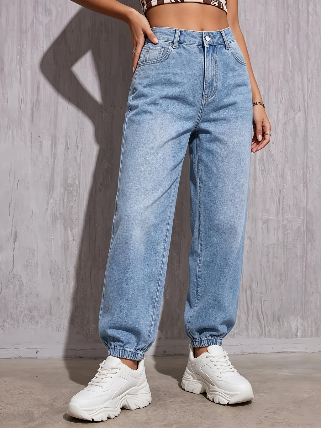 2026 New Comfortable High-Waist Ankle-Cinching Jeans, Casual All-Match Ankle-Cinching Women'S Jeans - Sky Blue