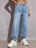2026 New Comfortable High-Waist Ankle-Cinching Jeans, Casual All-Match Ankle-Cinching Women'S Jeans - Sky Blue