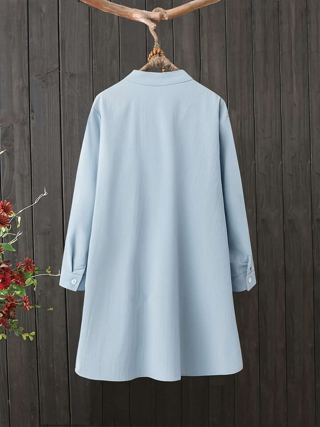 WY260519035 Women'S Spring Autumn Embroidered Long Sleeve Top - Light Blue