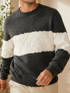 Men's Du Jing Lan OBM Contrast Color Knit Sweater - Old Money Style Business Casual Pullover with Color-Blocking, Ribbed Crew Neck Sweater Suitable for Layering, Golf, Basketball, Outdoor & Daily Wear, Spring/Autumn Winter Wardrobe - Grey