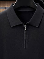 Men's Polo Collar Half-Zip Knit Sweater, Solid Color Minimalist Light Business Knit Pullover, Suitable for Spring, Autumn, and Early Winter, for Commuting and Casual Wear - SINBOS - Black