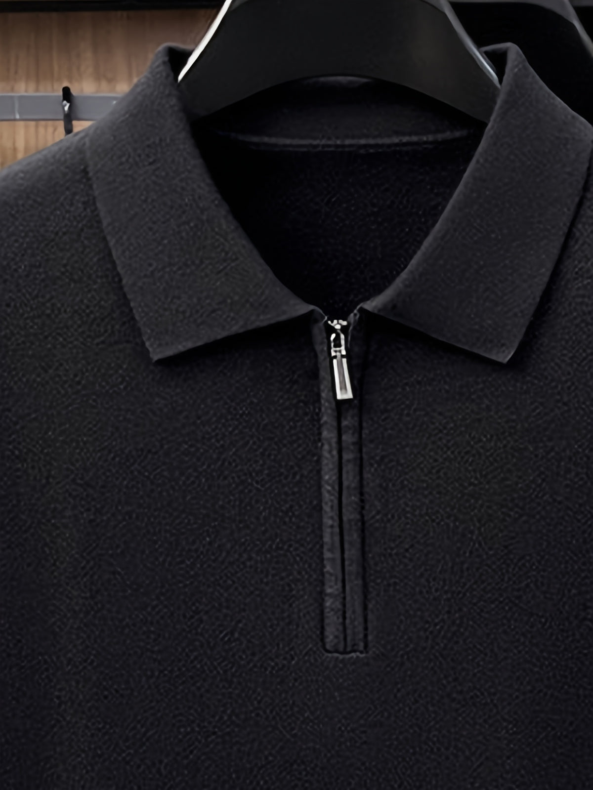 Men's Polo Collar Half-Zip Knit Sweater, Solid Color Minimalist Light Business Knit Pullover, Suitable for Spring, Autumn, and Early Winter, for Commuting and Casual Wear - SINBOS - Black