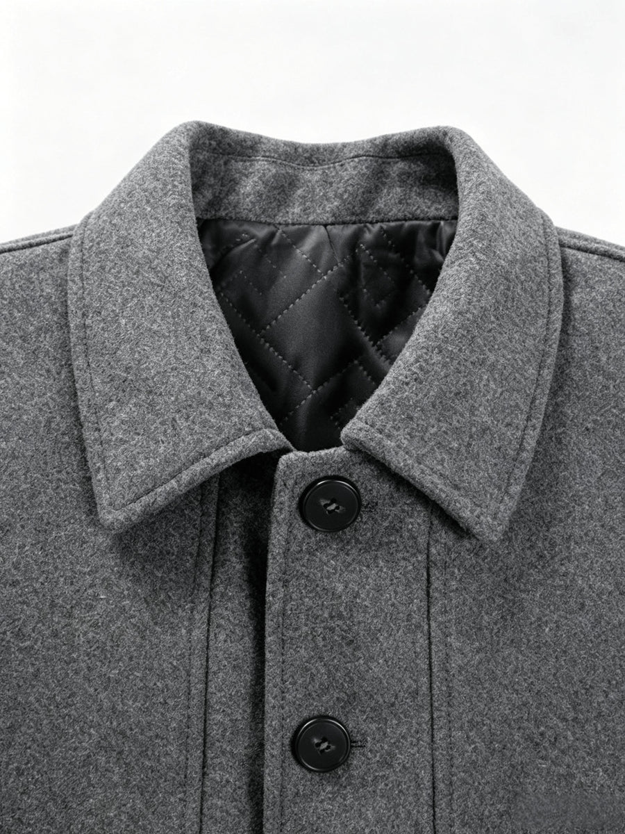 POPDOM Men's Wool Jacket, Autumn/winter Warm Windproof Thickened Design, with Decorative Flap Pockets on Both Sides, a Lapel Tweed Coat, Suitable for Business, Casual, and Party Occasions, a Very Mature and Steady Outerwear Piece - Grey