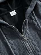 Autumn Winter Men'S Thick Jacquard Long Sleeve Cardigan Hoodie, Comfortable Warm Fabric with Trendy Print, Suitable for Daily Outings, Outdoor Sports, Travel, And Vacation, Lightweight Comfortable Regular Fit, Ideal for Beach, Hiking, Evening Wear - Dark Gray
