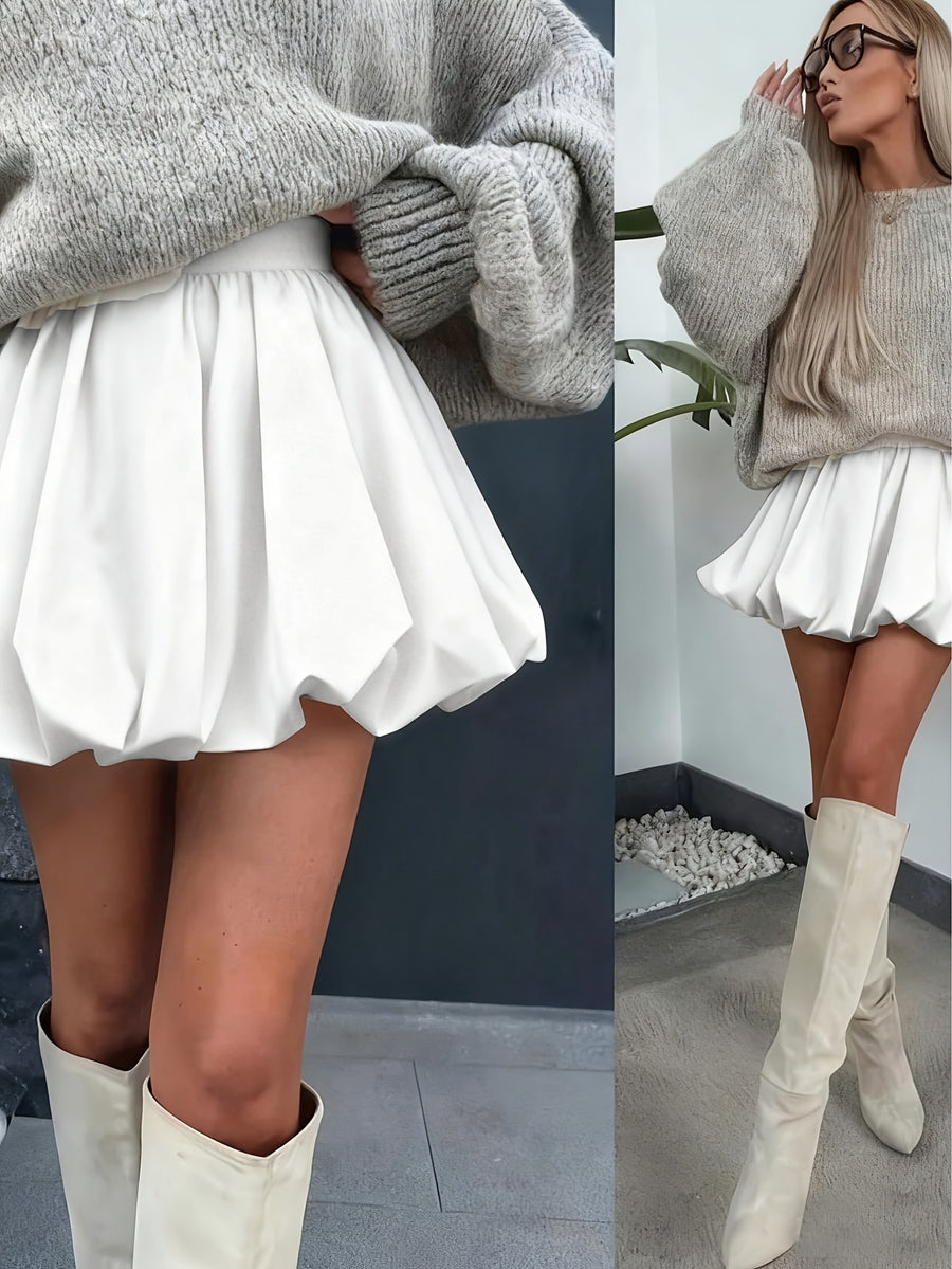 Solid Color Elastic Waist Fashion Bud Skirt - White