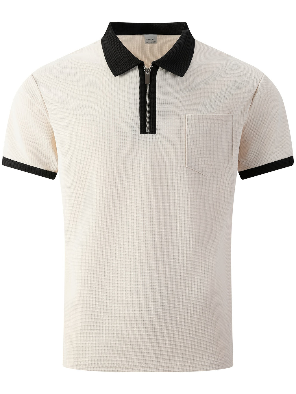 High-quality Men's Design Zippered Short-sleeved Polo Shirt, Contrasting Color Collar Design, Soft Fabric, Comfortable Experience, Versatile and Trendy Style, Suitable for Various Occasions Such as Traveling, Shopping, Casual Walking, Etc. - Khaki