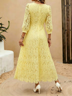 Heavy-Handcrafted French Lace Maxi Dress, Stylish Square Neck with Exquisite Cutout Lace, Elegant And, Ideal for Daily Commute And Dates NIANNIAN Women'S Wear - Yellow