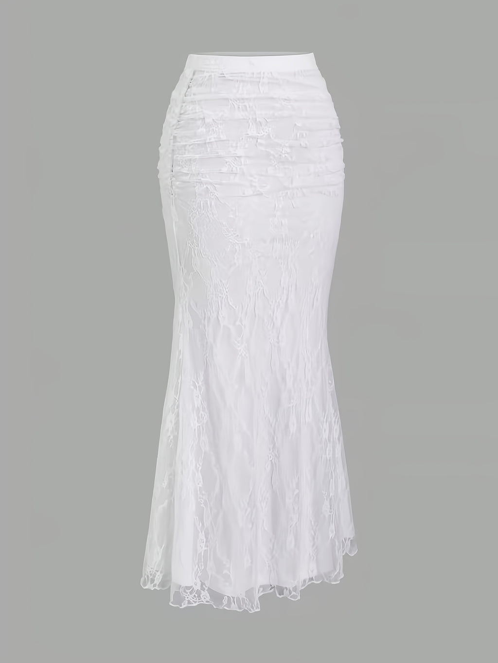 New Women'S Lace Mesh Fishtail Skirt, Temperament Elegant Half-Length Skirt - White
