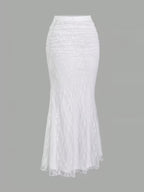 New Women'S Lace Mesh Fishtail Skirt, Temperament Elegant Half-Length Skirt - White
