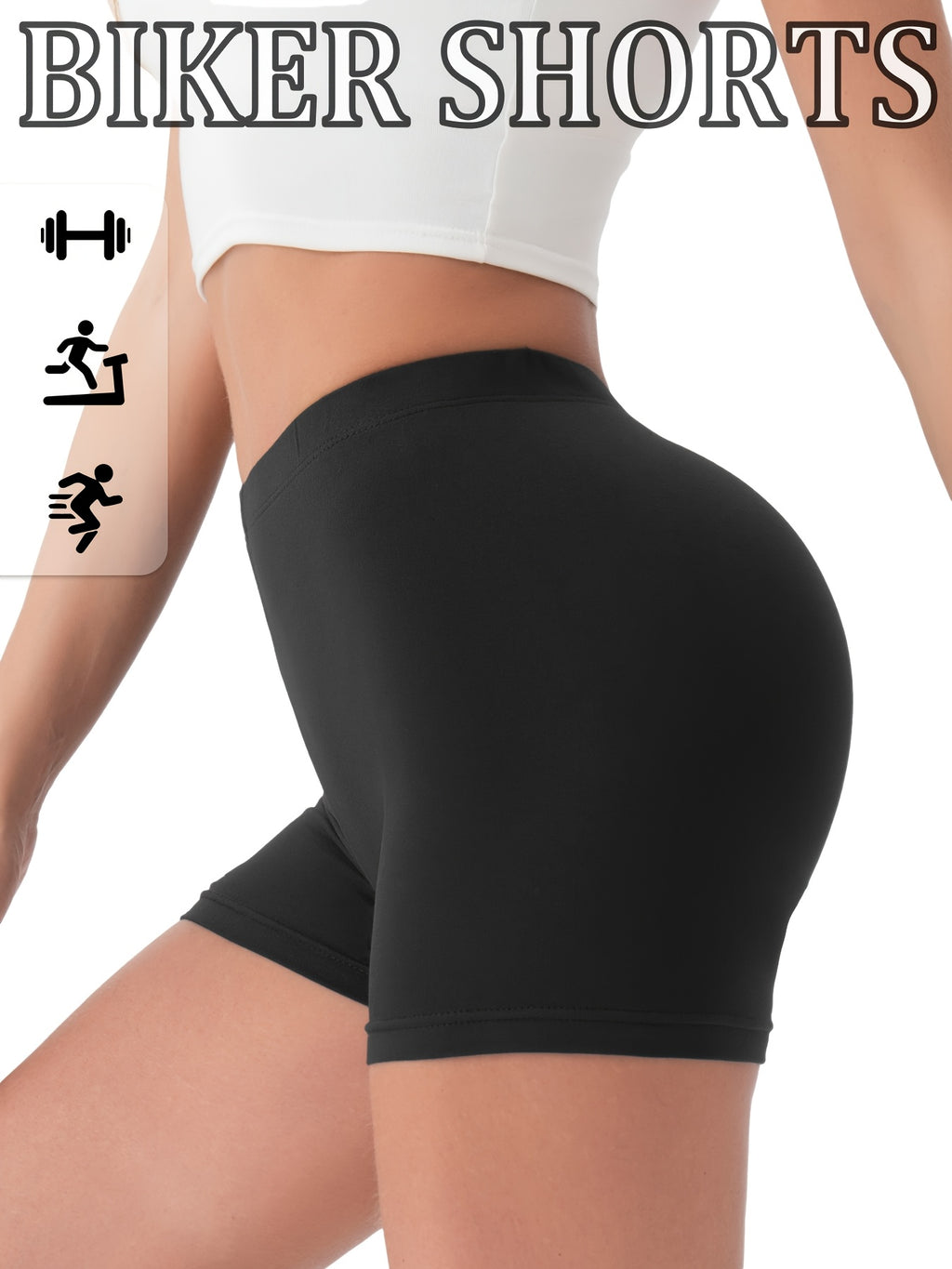 [ Shorts] 1pc Biker Shorts for Women, Non-See-Through Leggings, 5.08cm Inseam, Tight Fit, High Elasticity For, Cycling Shorts - Black