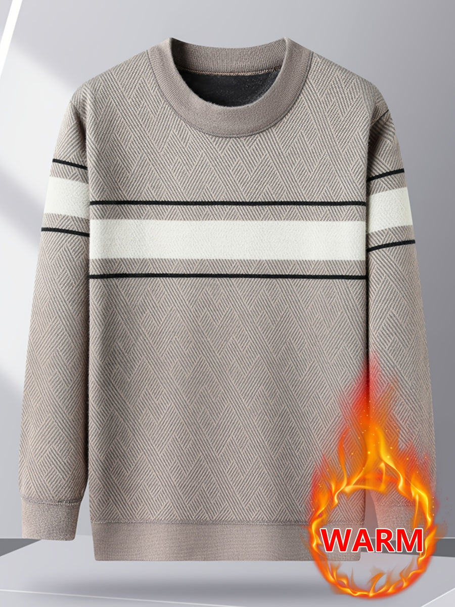 Minimalist Urban -Lined Crew Neck Knit Sweater for Warmth and City Casual Style - Camel