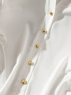 Women'S Solid Short Sleeve Side Tie Drawstring Casual Shirt - White