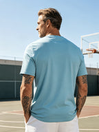 Men's Casual 100% Cotton V-Neck T-Shirt, Summer Sports Short-Sleeve Top, Plain Weave Knit with Distinctive Design, Durable and Pilling-Resistant, Pure Cotton Soft, Breathable, and Refreshing Without Feeling Stuffy, Comfortable, High-Quality - Sky Blue