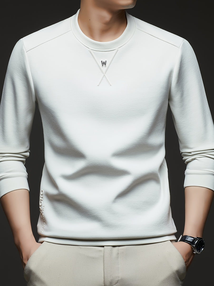 [Xingfan] 2026 Summer Men'S Long Sleeve T-Shirt Solid Round Neck Athletic Base Layer Sweatshirt - White