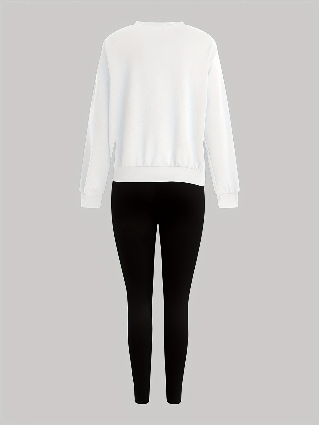 1014Gwen, 1 Set of Casual Women's Sweatshirt Set, 2pcs, Letter Print, Round Neck Long Sleeve Sweatshirt, Long Leggings, Can Be Worn Alone or as a Layering Piece, Suitable for Autumn and Winter, Women's Clothing - White+black