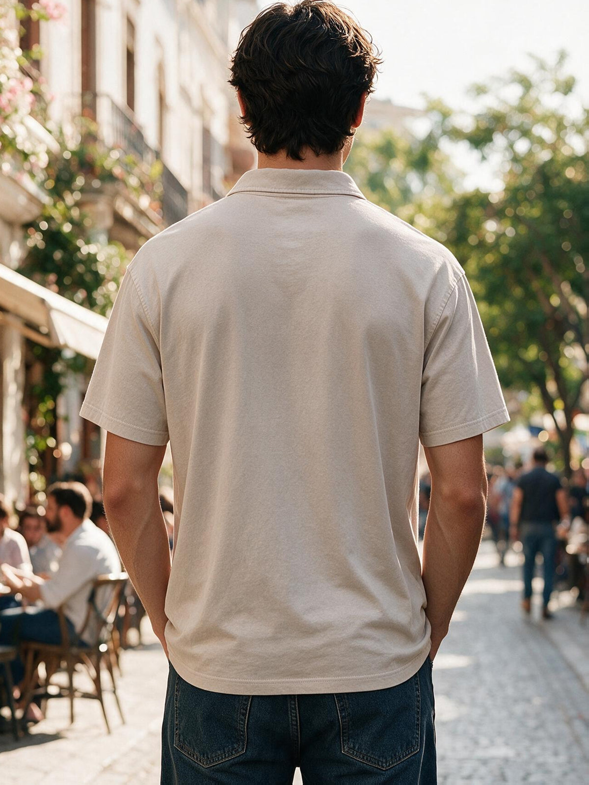 240G Heavyweight Combed Pure Men'S POLO Shirt Easy Retro Washed Loose Lapel Short Sleeve Skin-Friendly Temperament Autumn Summer Daily Commute Casual Top - Apricot