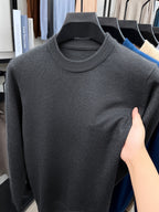 [Wading Whale OBM] 1pc Spring/Autumn New Men'S Knit Pullover Sweater, Old Money Style Solid Color Striped Round Neck Long Sleeve Knit Pullover for Men, Business Casual Fashion Striped Sweater, Suitable for Spring, Autumn - Dark Gray