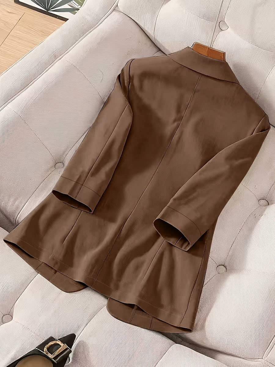 2026 New Premium Solid Color Single-Button Suit Jacket, Elegant 3/4 Sleeve, Comfortable And Breathable Casual Outerwear, Elegant Style Suitable for Daily Spring Summer Autumn, All-Match Temperament Suit - Coffee Color