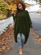 Casual Sweater with Pockets and Asymmetrical Hem, for Parties, Music Festivals, Home Decor, Back-to- Events, Gifts, and Shopping. Winter Clothing, Autumn Sweater - Dark Green