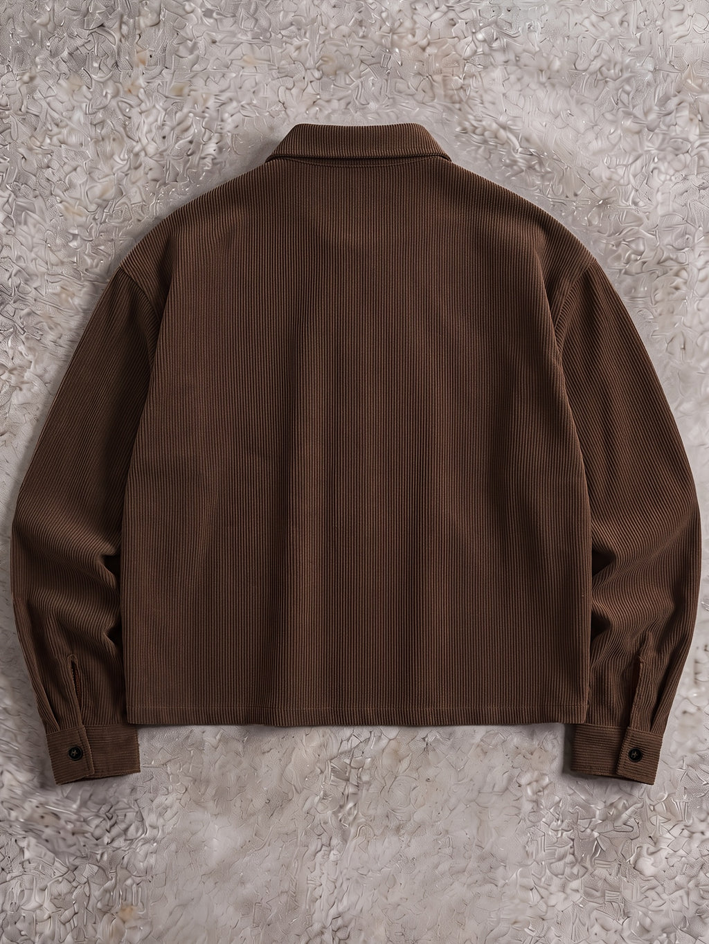 Men's Long-Sleeve Corduroy Shirt with Pocket and Woven Label, Zippered Cropped Shirt, Trendy, Simple, and Stylish Men's Casual Shirt - Coffee Color