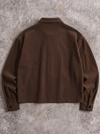 Men's Long-Sleeve Corduroy Shirt with Pocket and Woven Label, Zippered Cropped Shirt, Trendy, Simple, and Stylish Men's Casual Shirt - Coffee Color