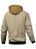 Spring Autumn Men'S Jacket Outerwear Plaid Hooded Cardigan Sports Casual Preppy Fashion - Khaki