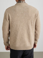 Men'S Oatmeal Knit Cardigan, Faux Two-Piece Plaid Shirt Collar Single Button, Business Casual Spring Autumn Regular Fit, Commuting Office - Beige Camel