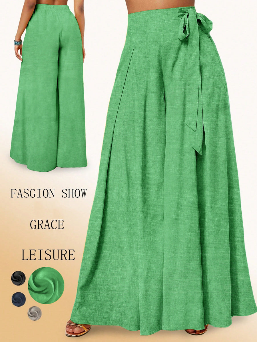 Yy0324110+Spring And Summer Women'S Fashion, Casual Elegance, High-Waisted Wide-Leg Pants - Green