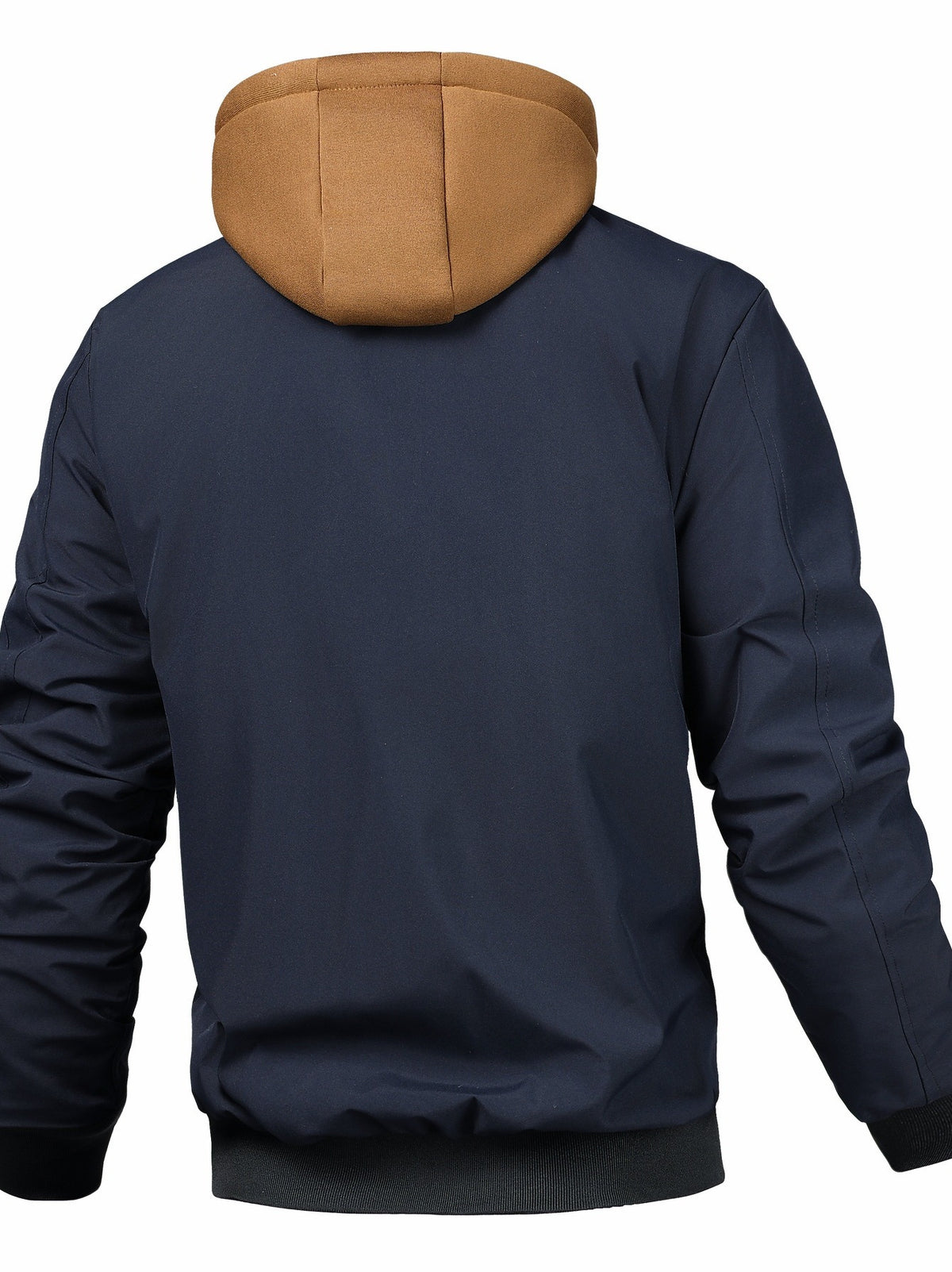 Men's Solid Color Hooded Air Force One Jacket - Loose Fit Zippered Coat with Full-Length Zipper Front, Full-Liner for Spring/Autumn/Winter, Casual Outerwear (No Belt Required) - Navy Color