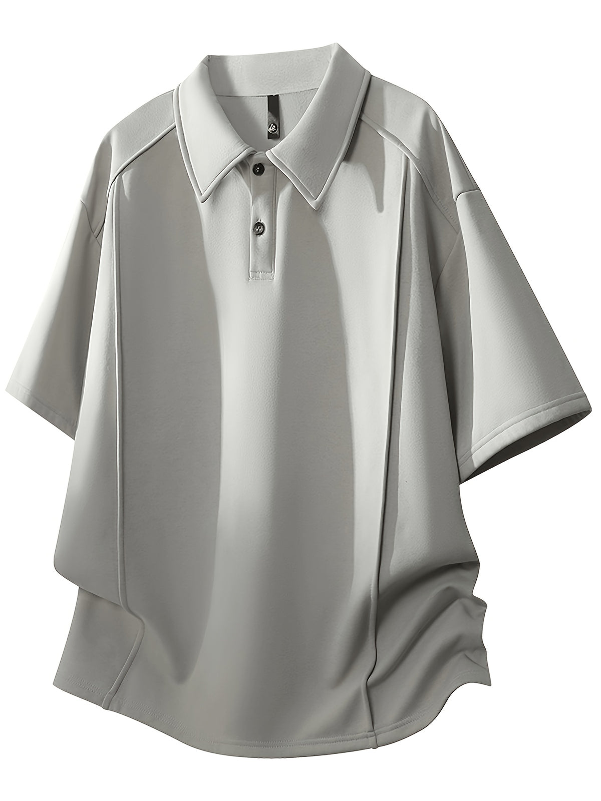 Men'S Summer Asymmetrical Cutout Lapel with Double-Button, Unisex Off-Shoulder Loose Curved Hem Drapey Short-Sleeve T-Shirt - Khaki