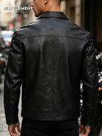 Men's Lapel Jacket, Windproof, Versatile, Wear-Resistant, Easy to Care for, High-Quality with Fine Texture and Precise Stitching, Slim Fit Short Vintage Motorcycle Style, for Daily Commuting, Streetwear, and Spring/Autumn Casual Wear, Black Coat - Black