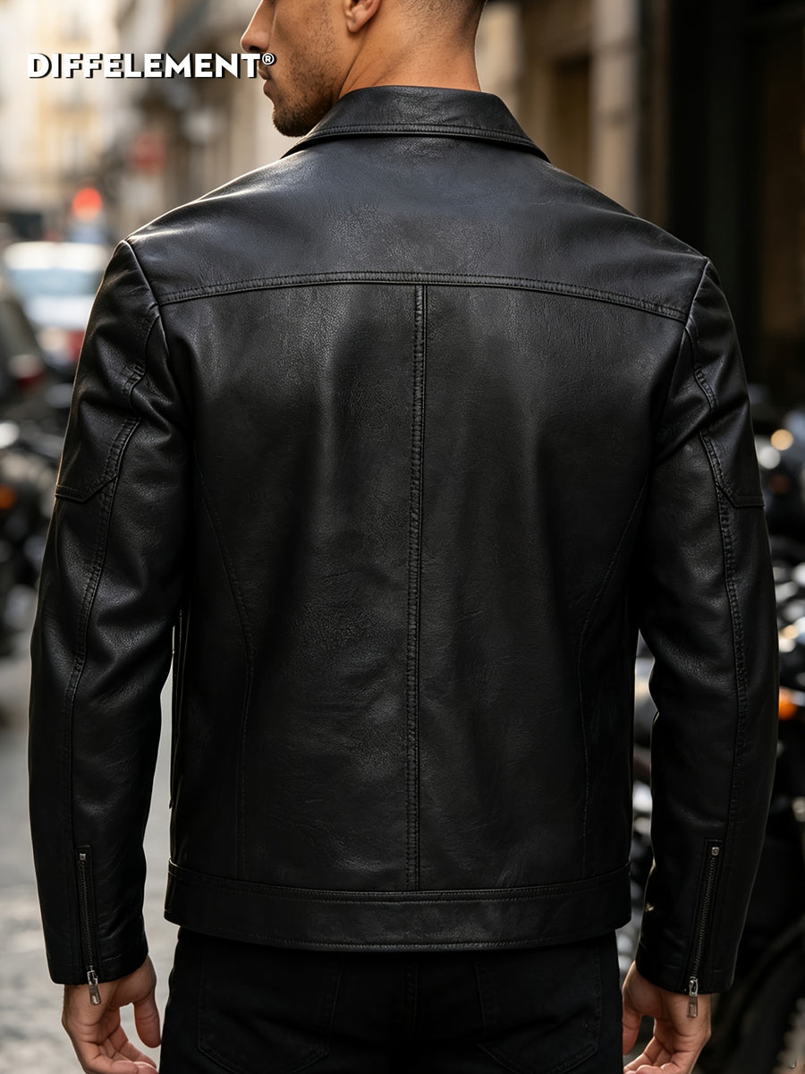 Men's Lapel Jacket, Windproof, Versatile, Wear-Resistant, Easy to Care for, High-Quality with Fine Texture and Precise Stitching, Slim Fit Short Vintage Motorcycle Style, for Daily Commuting, Streetwear, and Spring/Autumn Casual Wear, Black Coat - Black