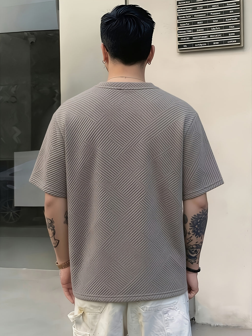 [Villa Le Water OBM] 3pcs Set Men'S Summer Fashion Round Neck T-Shirt, 3D Geometric Pattern Men'S Top, Comfortable And Versatile Short Sleeve, Suitable for Outdoor Street, Daily Casual, Outdoor Sports - Gray Coffee + Dark Green + Black