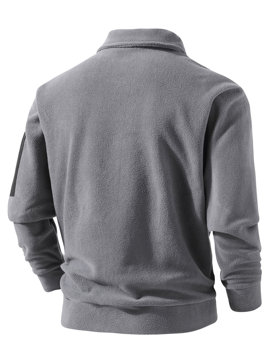 Men's Fashion Sweatshirt with Asymmetrical Collar, Fleece Top, Tactical Warm Jacket for Urban Sports, Fitness, Running, and Casual Attire - Grey