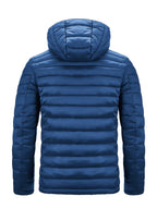 Men's Winter Padded Coat, Hooded Padded Top, Warm Quilted Jacket with Colorful Zipper Pockets - Blue