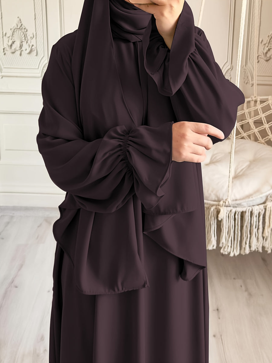1pc Fashionable, Elegant and Casual One-piece Solid-colored Bellows Sleeve Suitable for Daily Wear. Loose and Comfortable Women's Abaya Robe.abayas for Women Muslim Kleider Damen Abaya for Women Stylish Khimar Ladies Abaya - Coffee Color