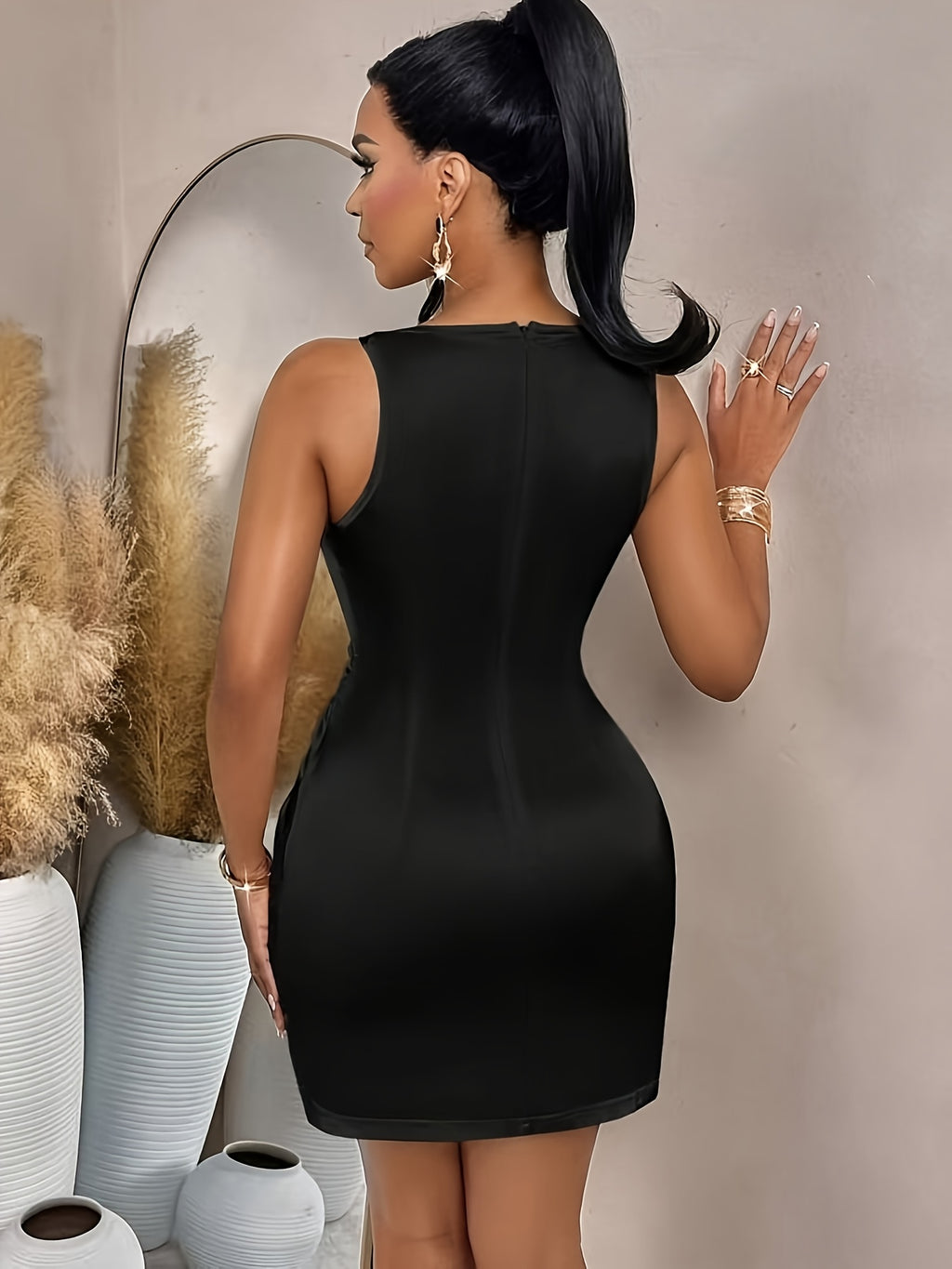 Women's Autumn/Winter Off-Shoulder Ruffle Waist A-Line Solid Color Satin Mini Dress, Suitable for Dates, Gatherings, and Party Occasions. Black. A Summer Party Outfit That Exudes Elegant Style - Black