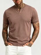 [Pearson OBM] Summer Cool Short Open V-Neck Men'S Henley Shirt, Stretchy Comfortable Solid Base Layer, Breathable And Flat Fit, Practical Men'S Birthday Gift Holiday Item, All-Scene Wear for Fitness, Hiking, Home, And Vacation - Coffee Brown