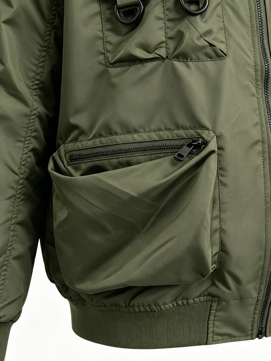 2026 Pilot Jacket Vintage Workwear Multi-Machine Motorcycle Jacket with Pockets Functional Outdoor Top - fern green