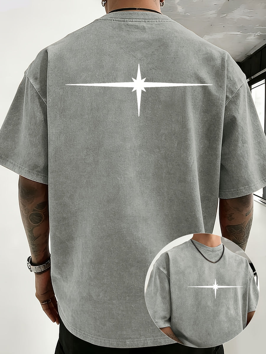 Unisex Vintage Distressed Positioning Print Pure Cotton Short-Sleeve T-Shirt, Breathable, Skin-Friendly, Comfortable, and Non-Stuffy. Suitable for Outdoor Leisure, Sports, and Daily Versatile Wear. Eye-Catching and Flattering on Everyone - Grey