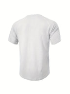 (Set of 3) Men'S Loose-Fitting Solid Color Henley Short-Sleeve, Round Neck Half-Button T-Shirt, Suitable for Outdoor Activities in Spring And Summer. - White Army Green Lake Blue