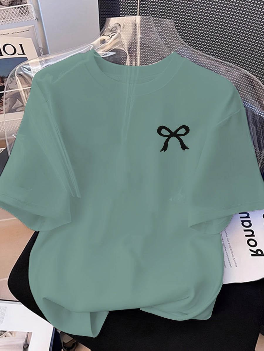Graphic Print T-Shirt, Short Sleeve Crew Neck Casual Top for Summer & Spring, Women'S Clothing - Green