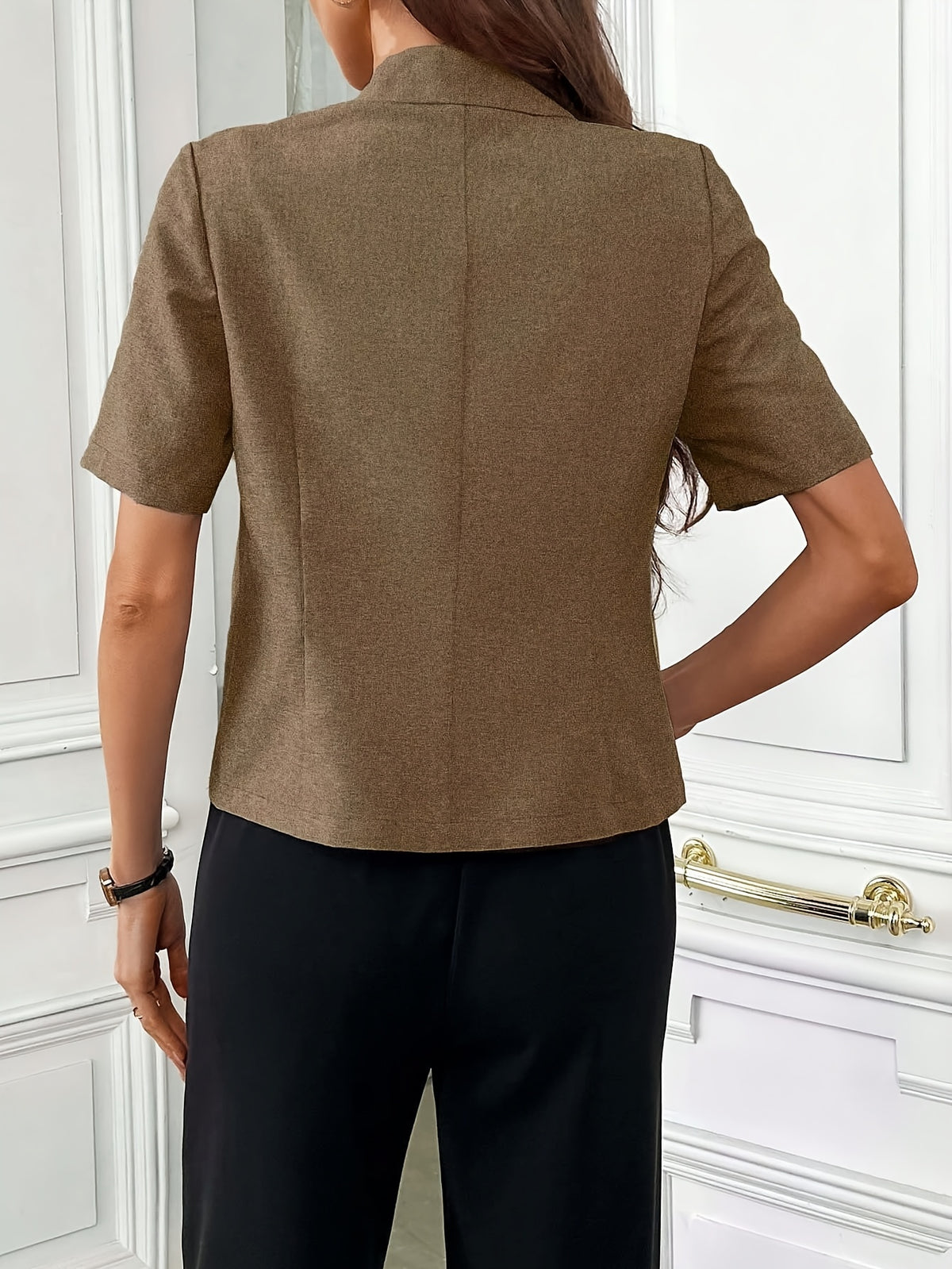 Elegant New Summer Style Temperament Notched Lapel Button-Up Loose Fit Versatile Blazer for Women - Olive Brown