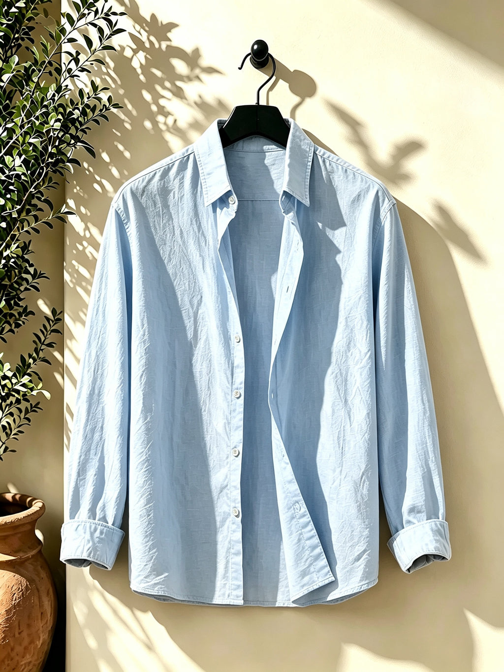 Men's Outdoor Button-Up Long Sleeve Solid Shirt for Back-to-School Season, Regular Fit Suitable for Daily Wear in Spring and Autumn - Sky Blue