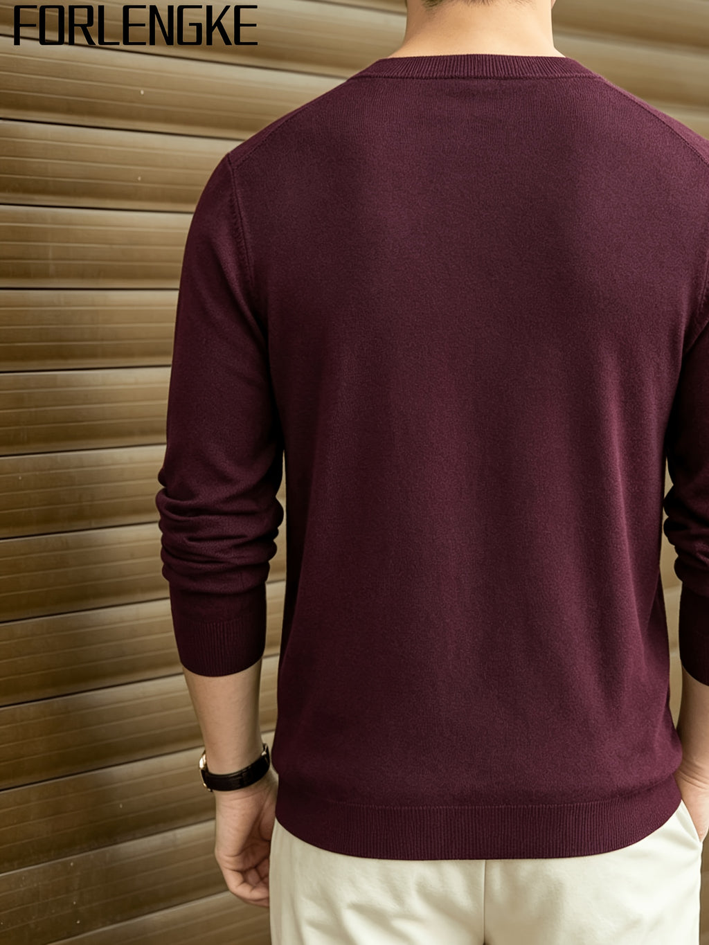 FORLENGKE Stylish Elegant Men'S Business Casual Grid Textured Crew Neck Knit Sweater, Soft Warm Long Sleeve Pullover for Fall Winter Office Daily Wear - Burgundy