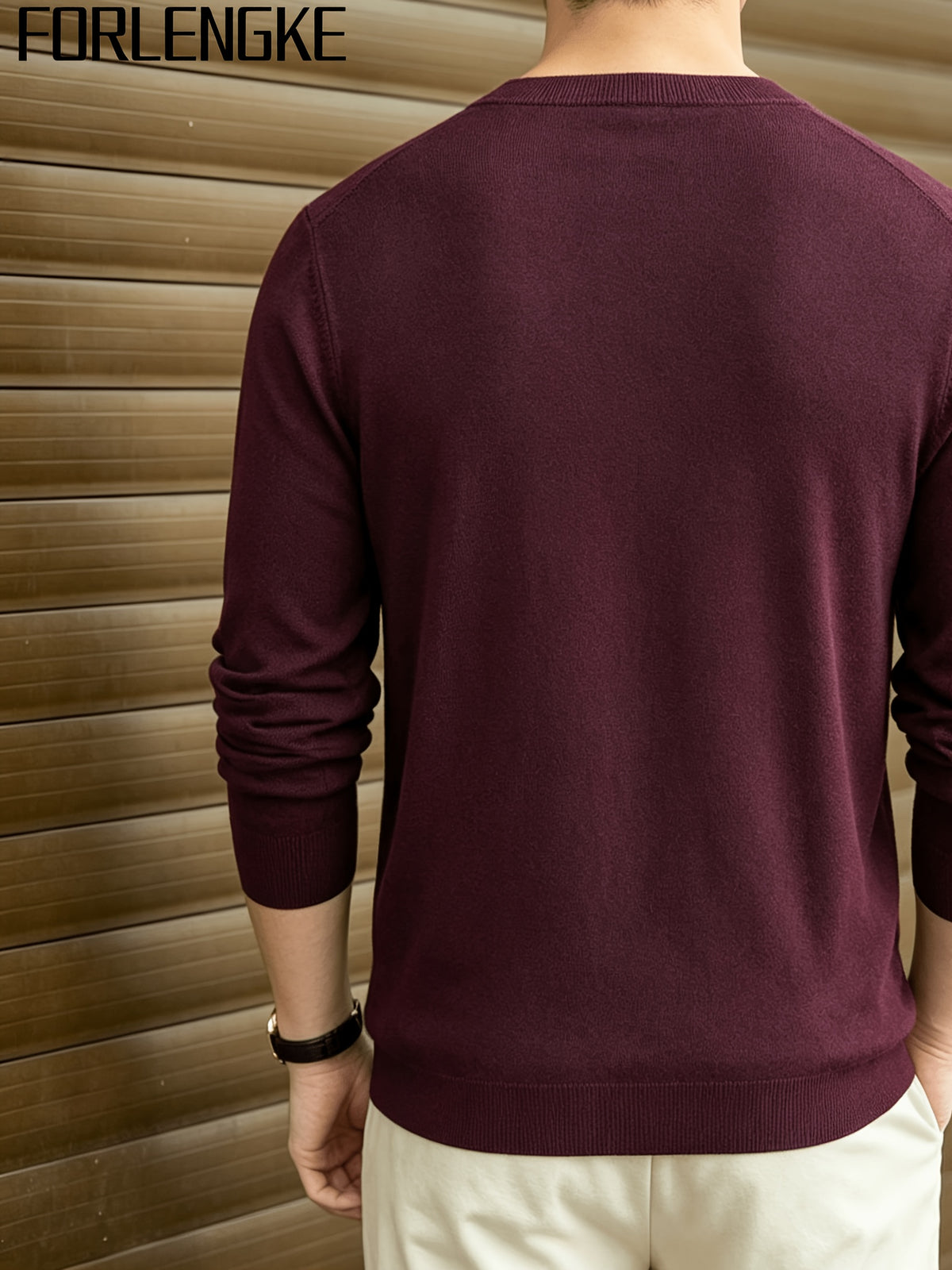 FORLENGKE Stylish Elegant Men'S Business Casual Grid Textured Crew Neck Knit Sweater, Soft Warm Long Sleeve Pullover for Fall Winter Office Daily Wear - Burgundy
